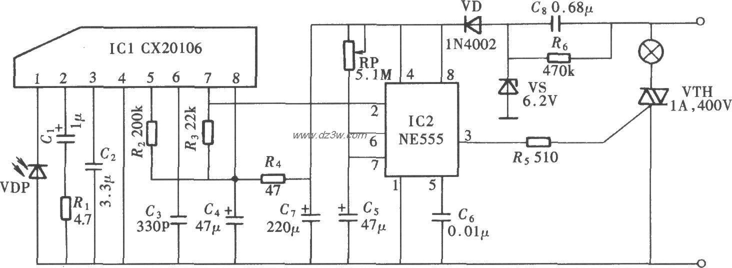 由CX20106、NE555组成的电路图