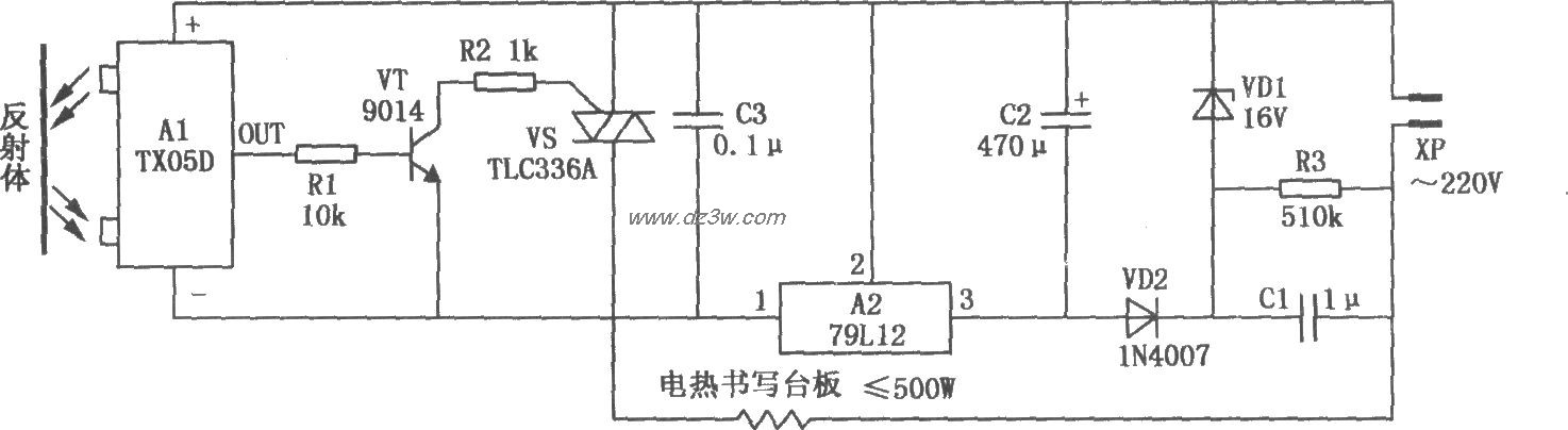 电热办公台板自动开关电电路图