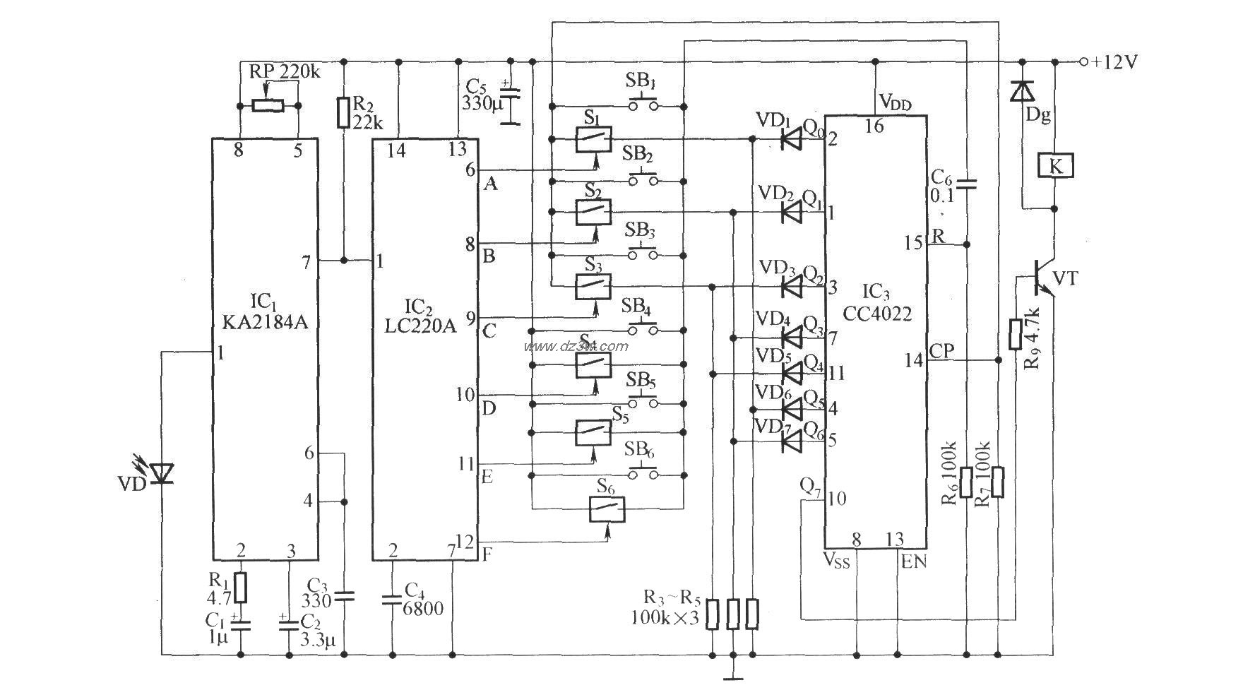 红外遥控密码开关电路电路图