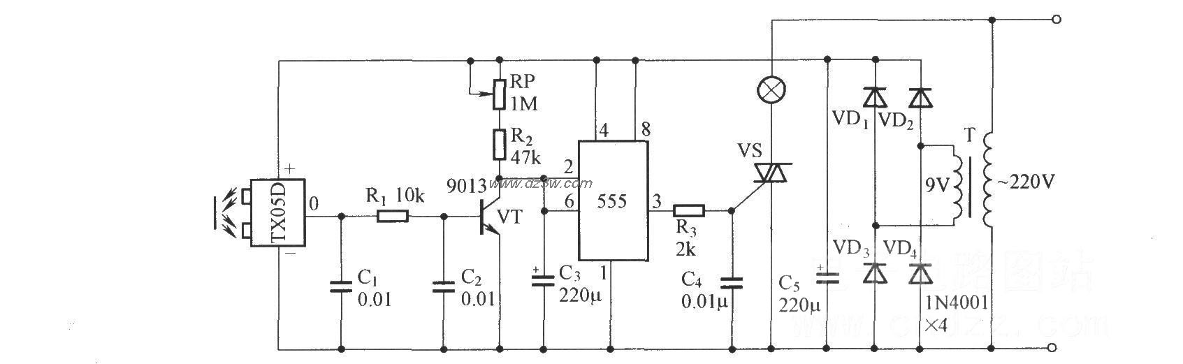 反射式照明延时开关电路图
