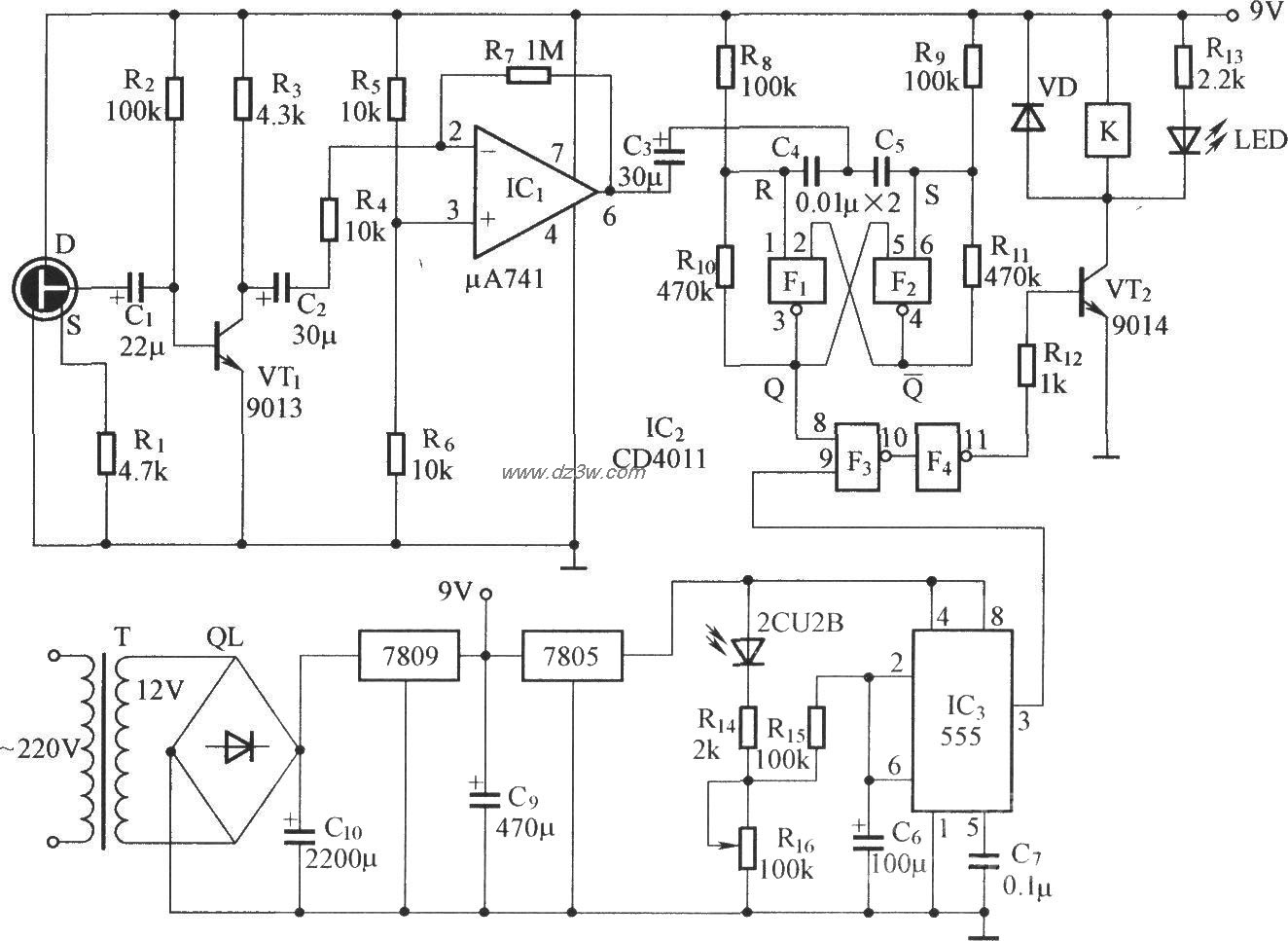 具有自锁功能的声控开关电路图