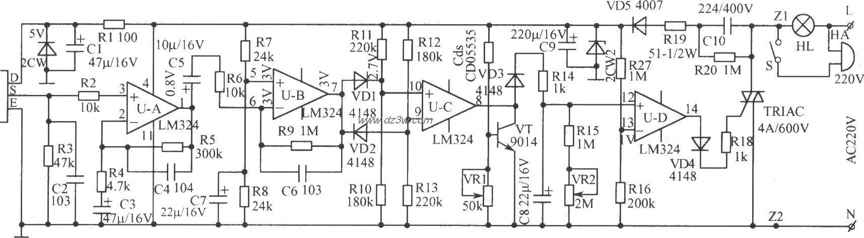 红外报警开关电路原理图电路图