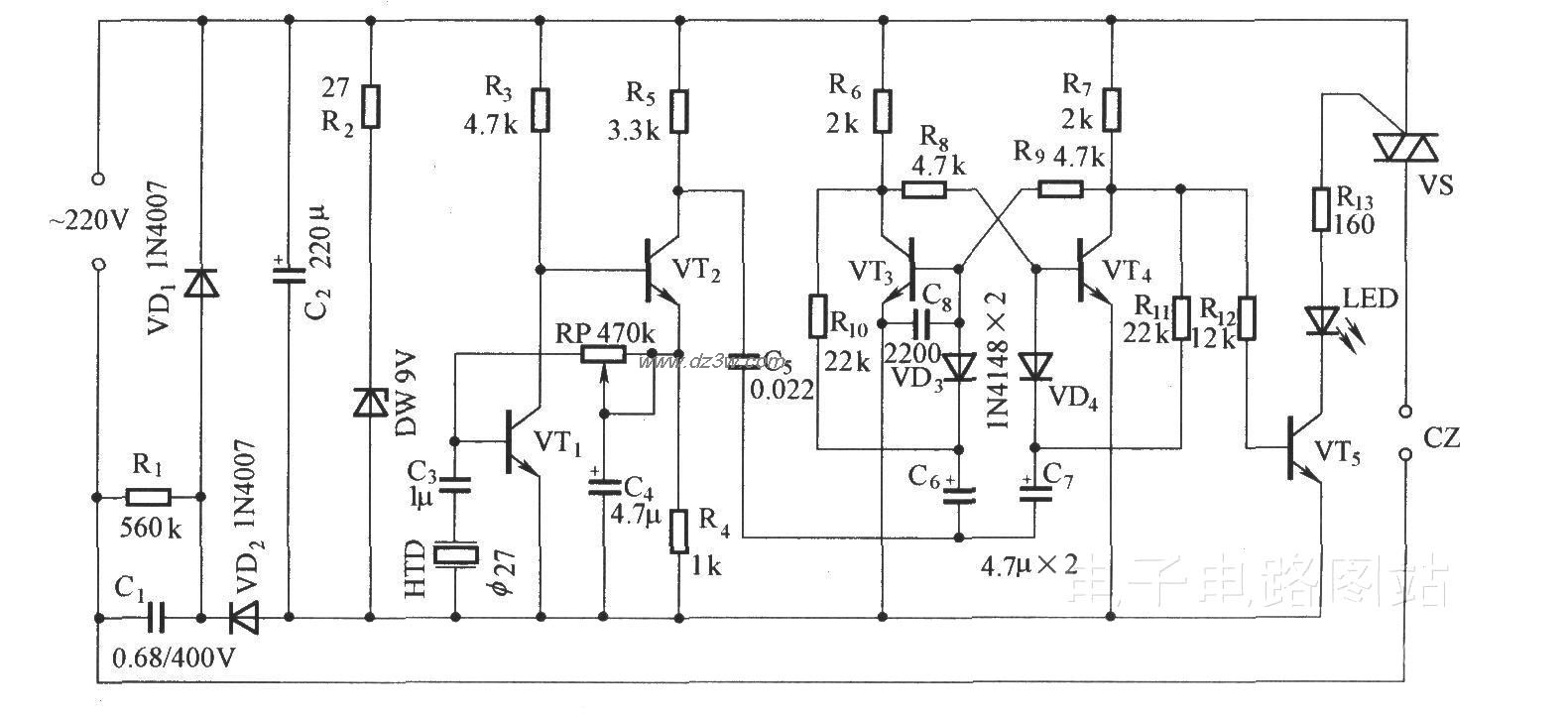 由晶体管组成的声控电源电路图