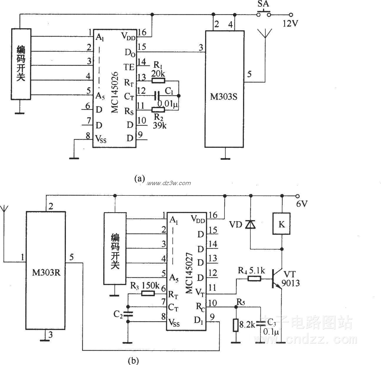 数字编码遥控开关电路电路图
