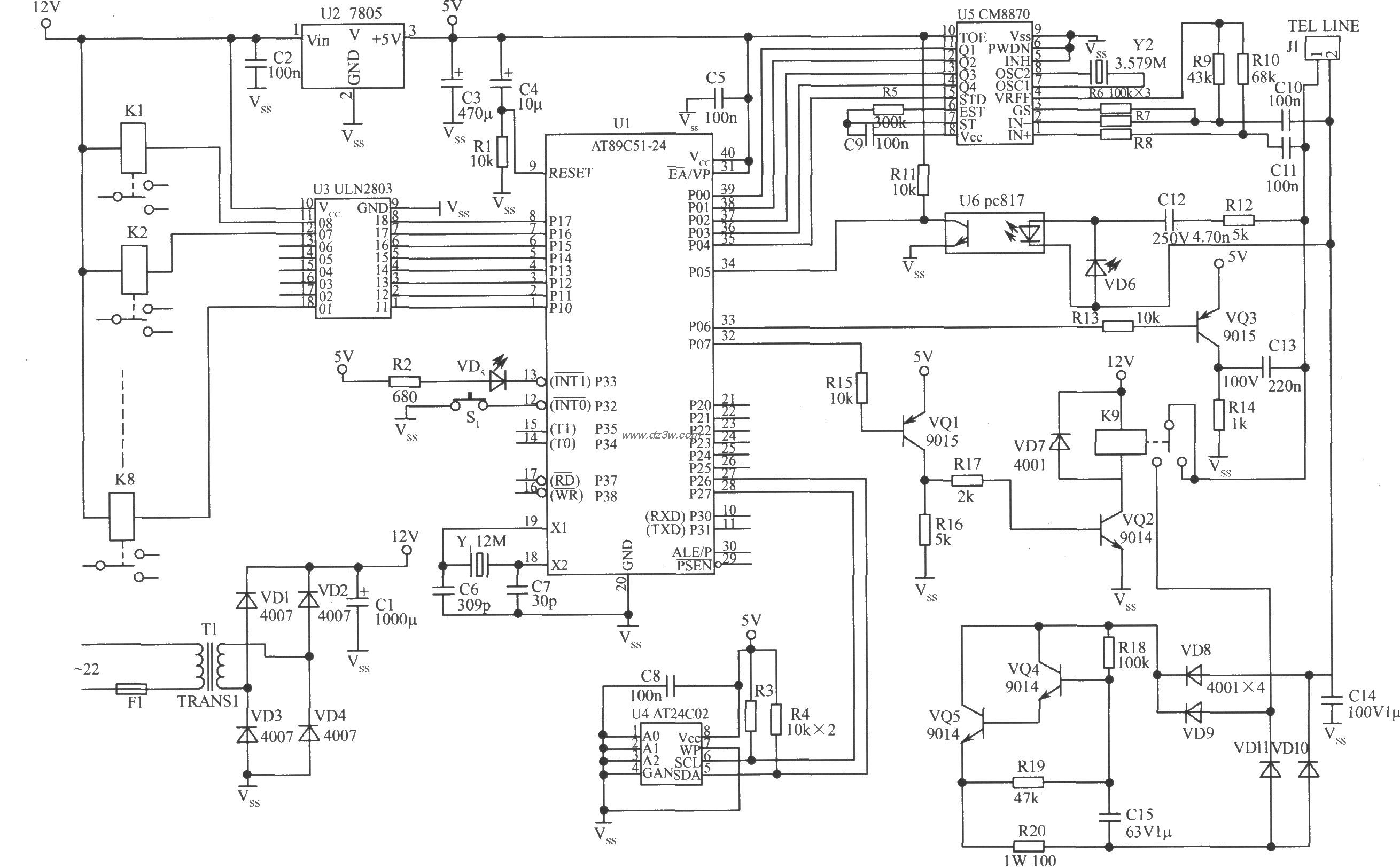 多功能电话控制开关电路电路图