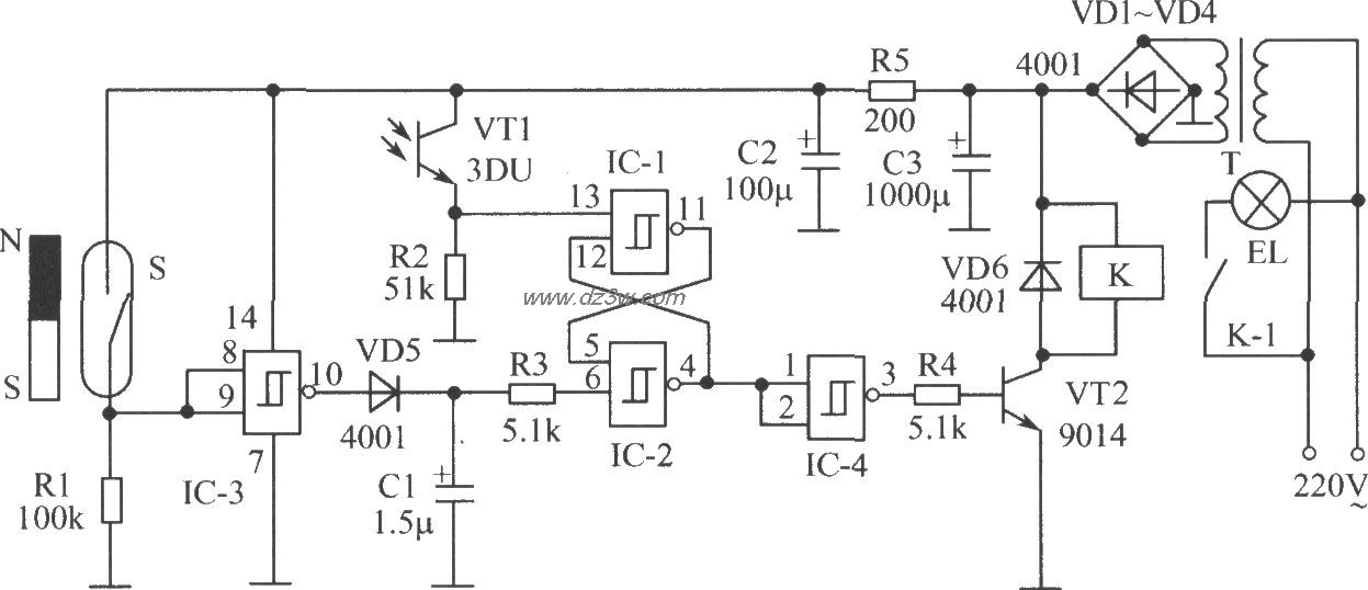 光敏三极管构成的门控电电路图