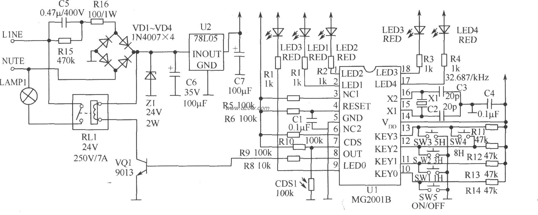 定时节电开关电路电路图