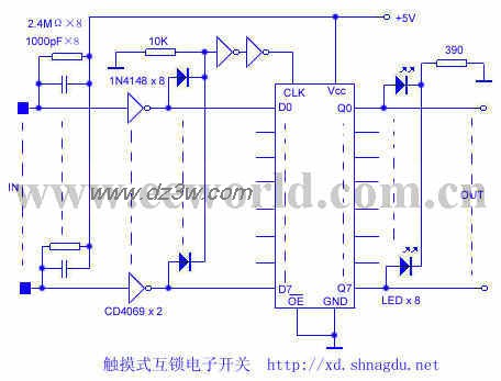 触摸式互锁电子开关电路电路图