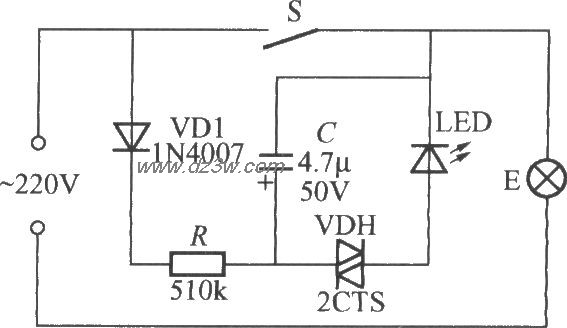 闪烁发光指示的电灯开关电路图