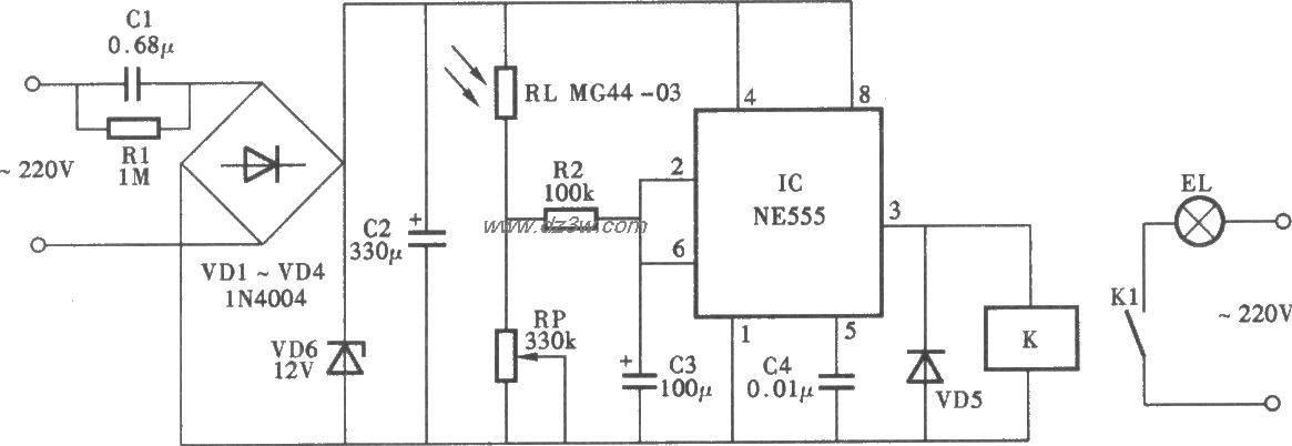 光控照明灯电路(二)电路图