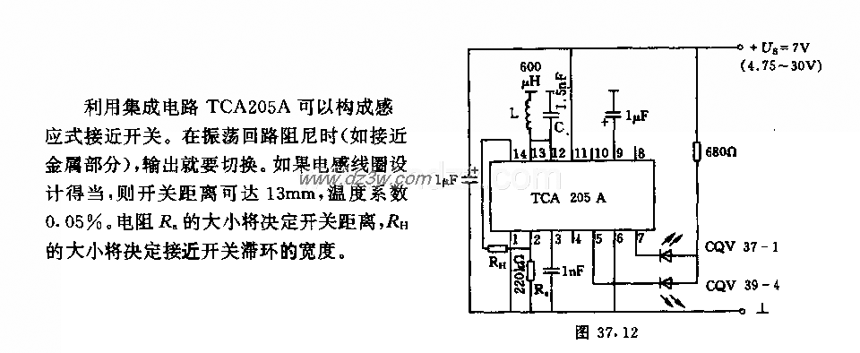 采用TCA205A的接近开关电电路图