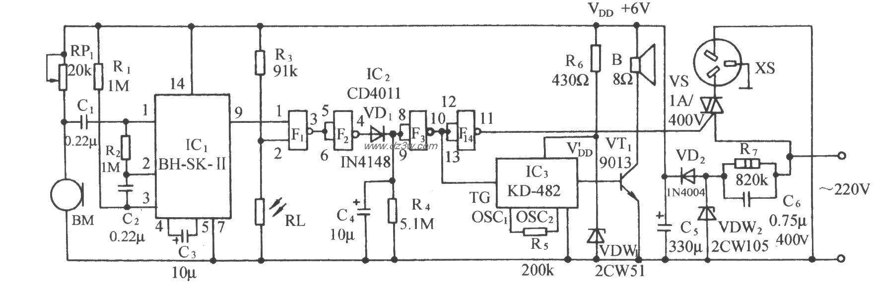 声光双控电器开关插座电电路图