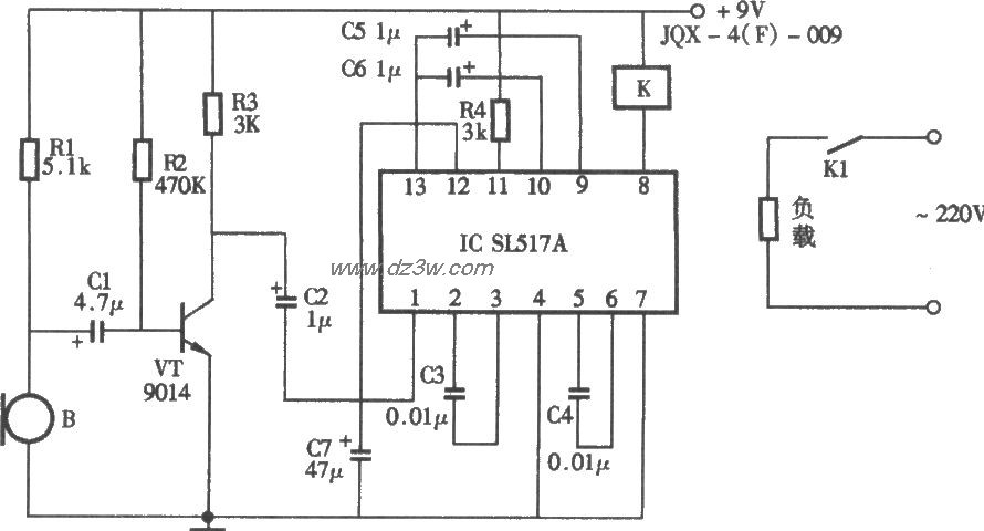 采用SL517声控照明灯电路电路图
