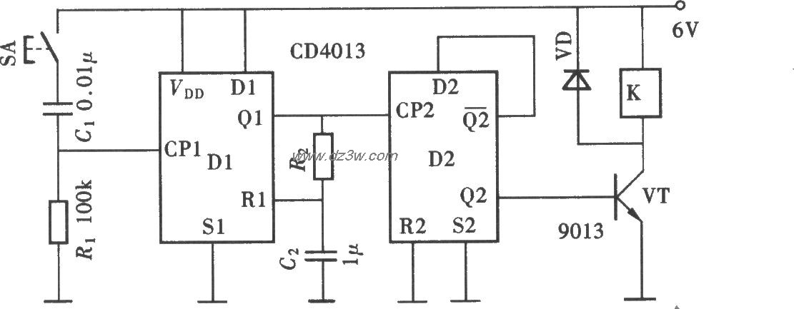 用CD4013组成的防抖动开电路图