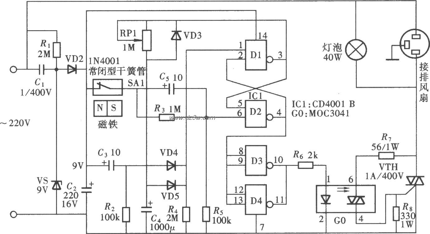 由CD4001组成的卫生间门电路图