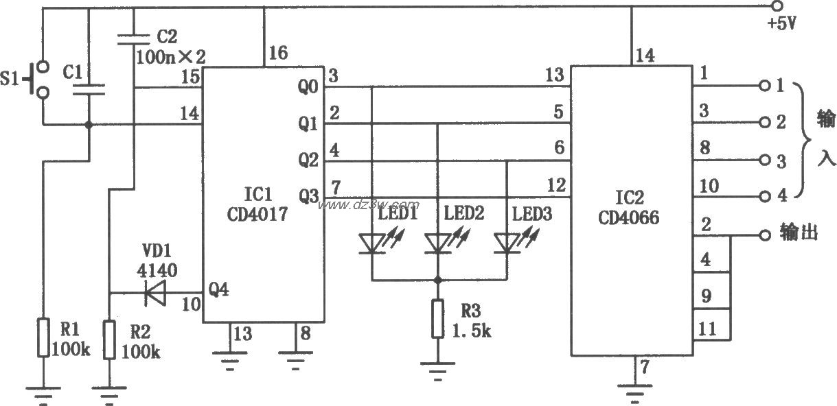 CD4017、CD4066构成的电电路图