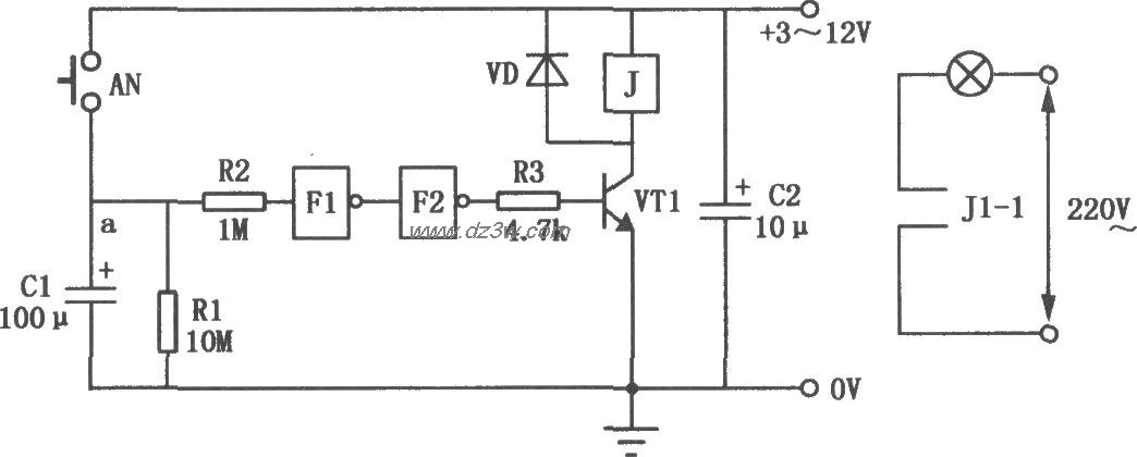 反相器组成的照明延时开电路图