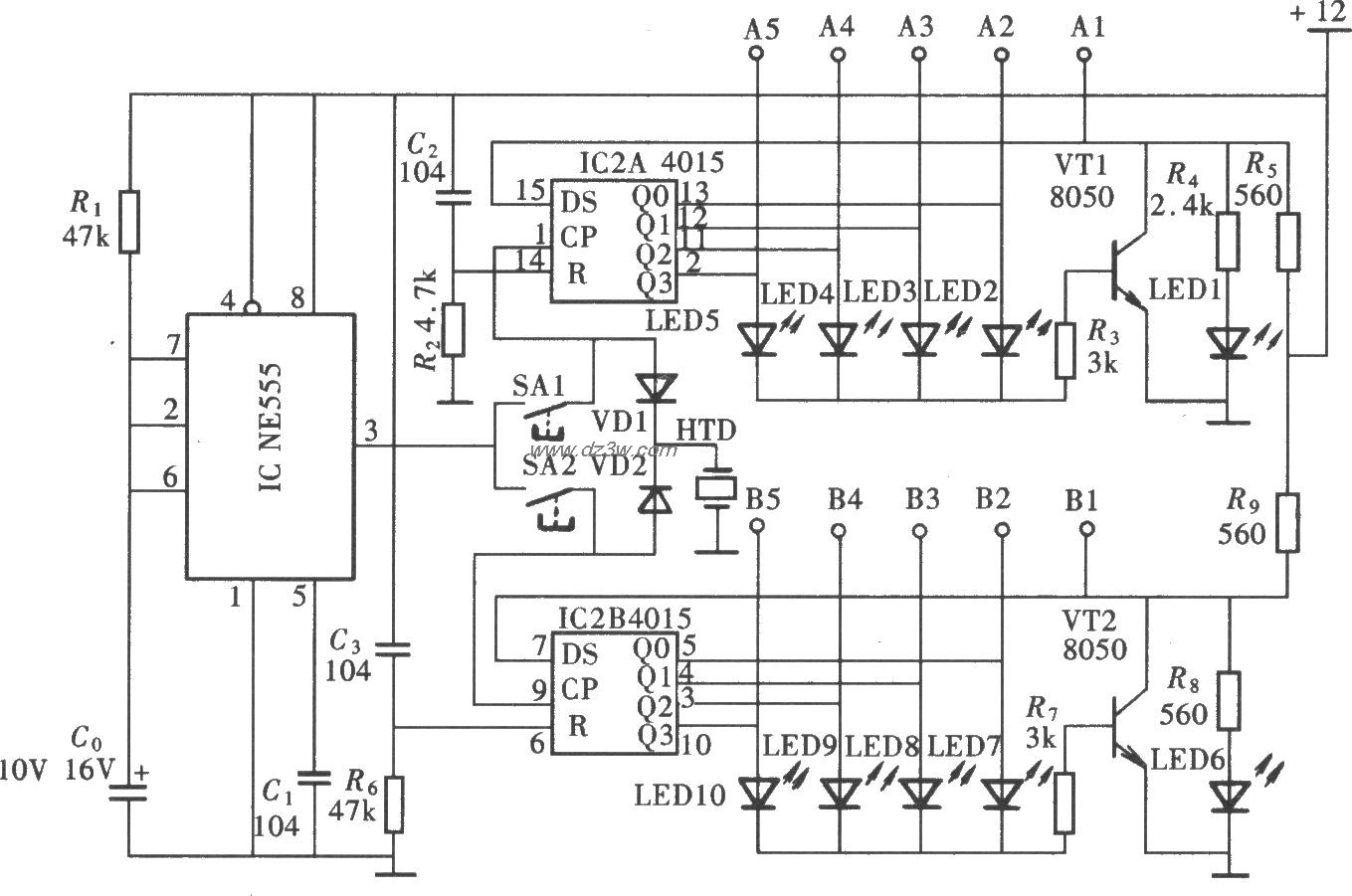 双五挡电子开关控制器电电路图