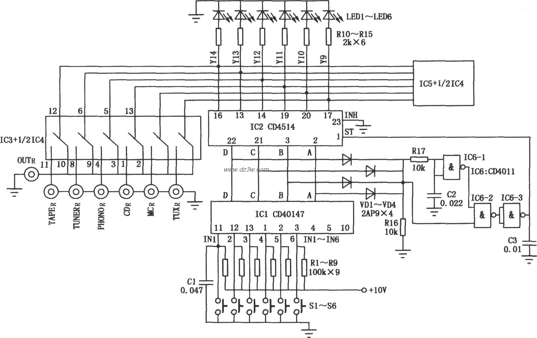 电子AV转换开关电路图