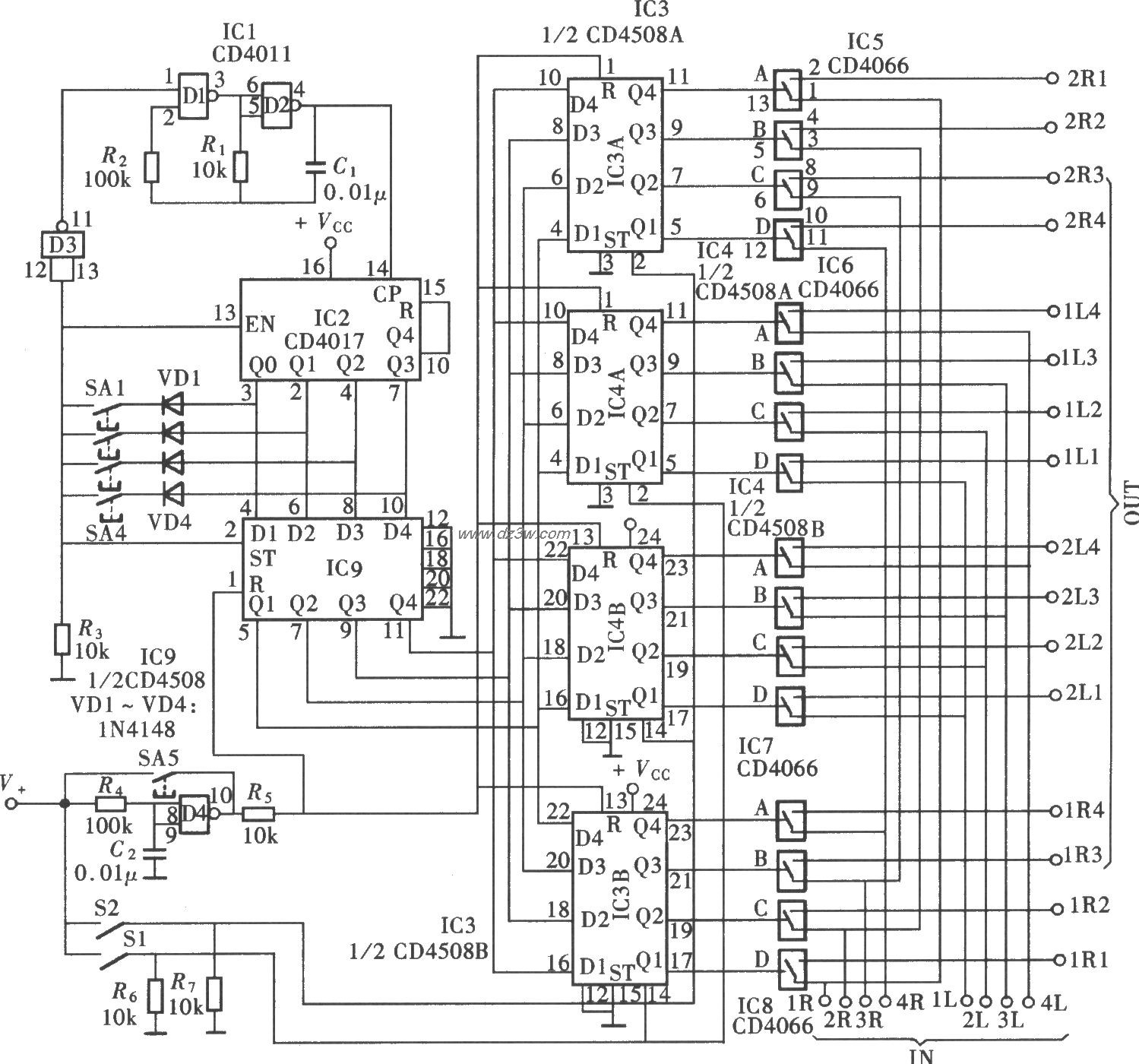 四路输人／输出音频切换电路图