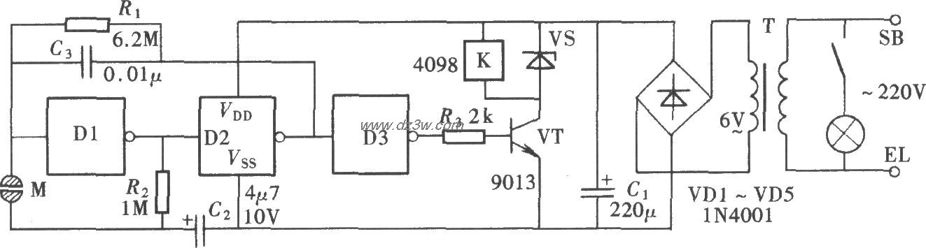 用门电路组成的触摸开关电路图