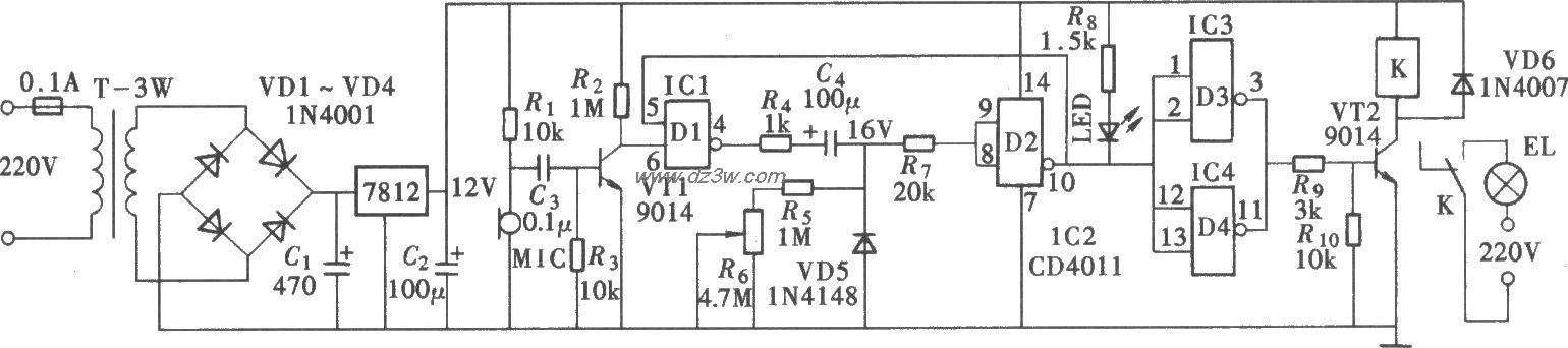 由CD4011构成的长延时声电路图