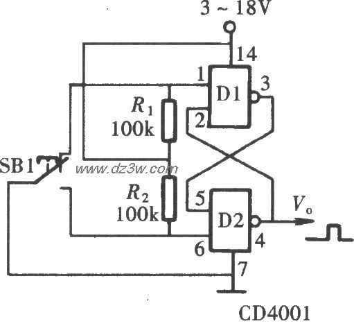 用门电路组成的防抖动开电路图