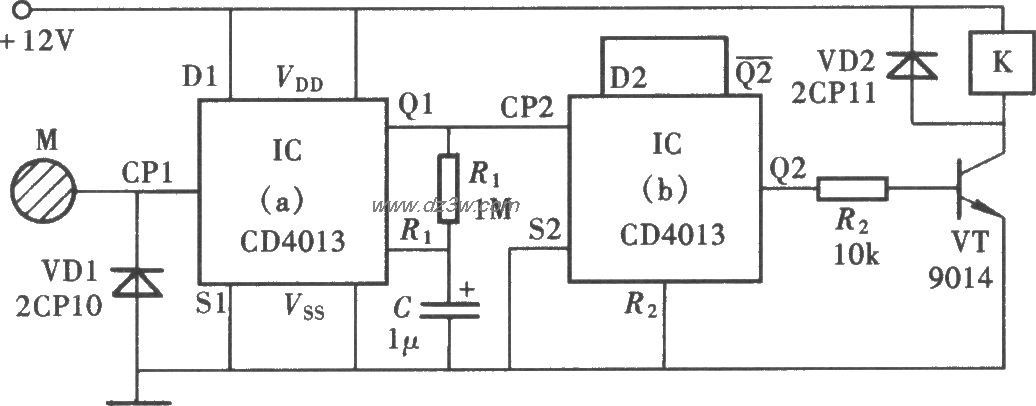 用CD4013组成的触摸式电电路图