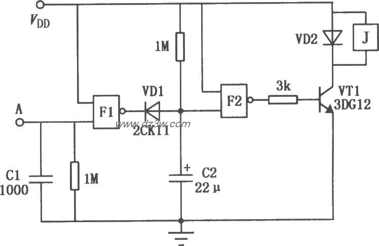 与非门组成的触摸式延时电路图