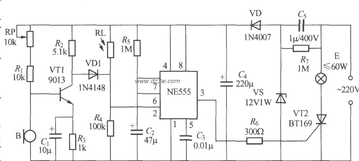 非二线制声光控楼梯延迟电路图