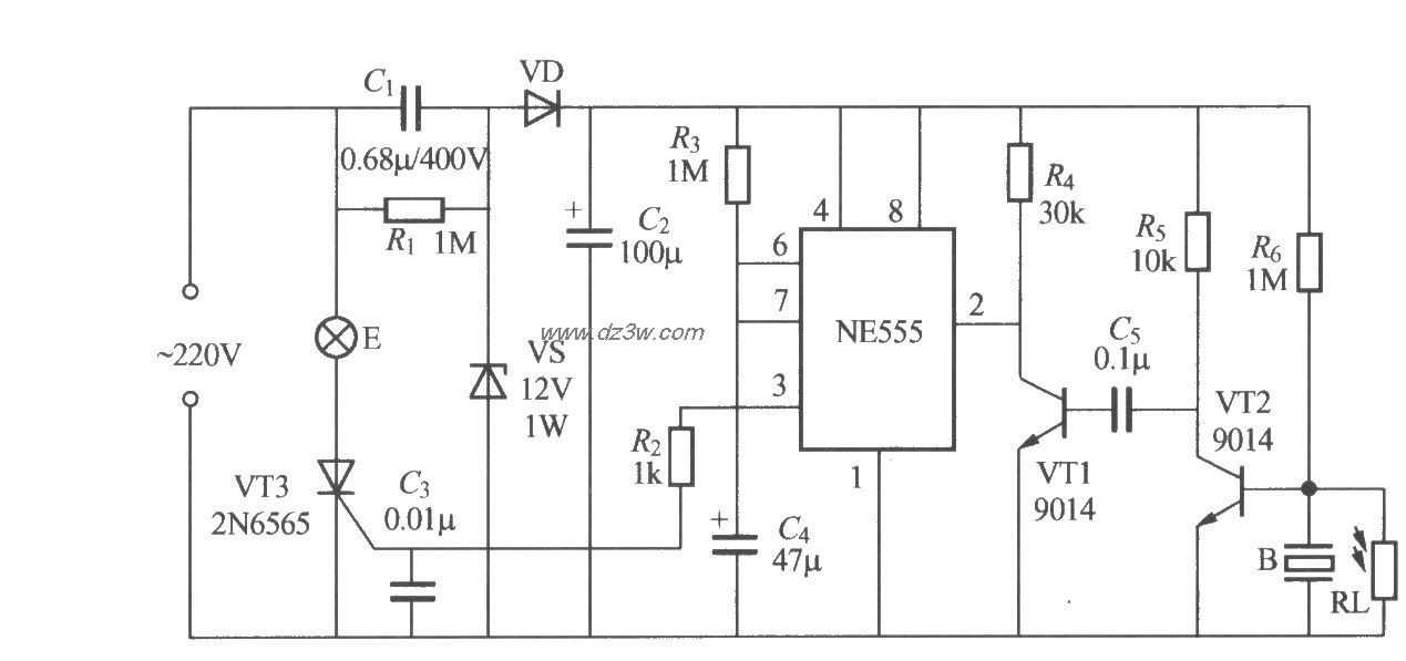非二线制声光控楼梯延迟电路图