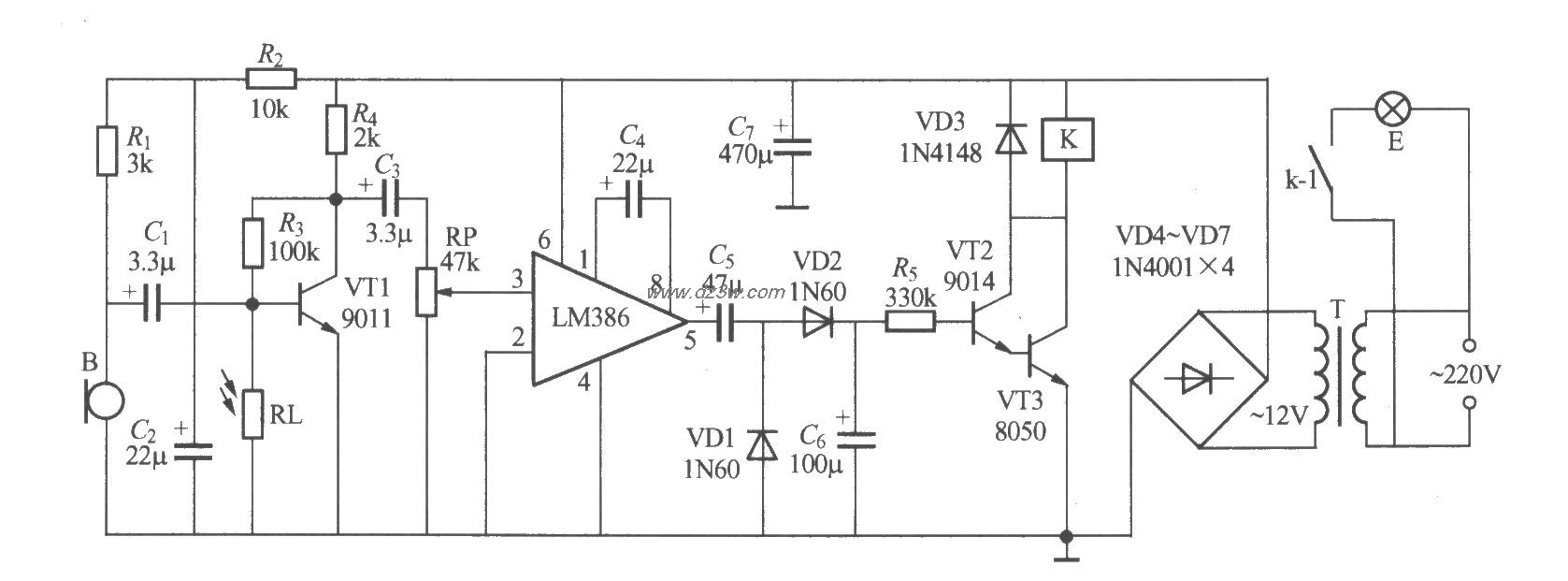 非二线制声光控楼梯延迟电路图
