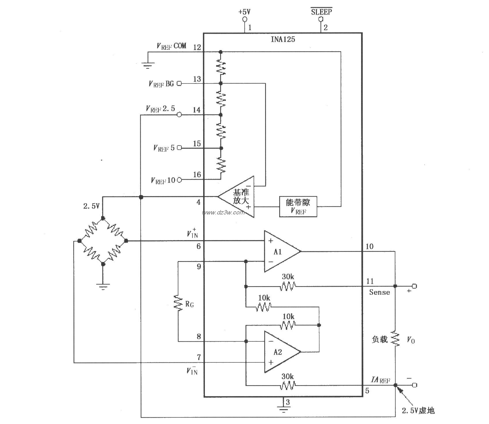由INA125构成的5V单电源电路图