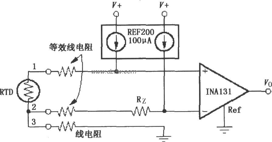 由INA131构成的RTD温度测电路图