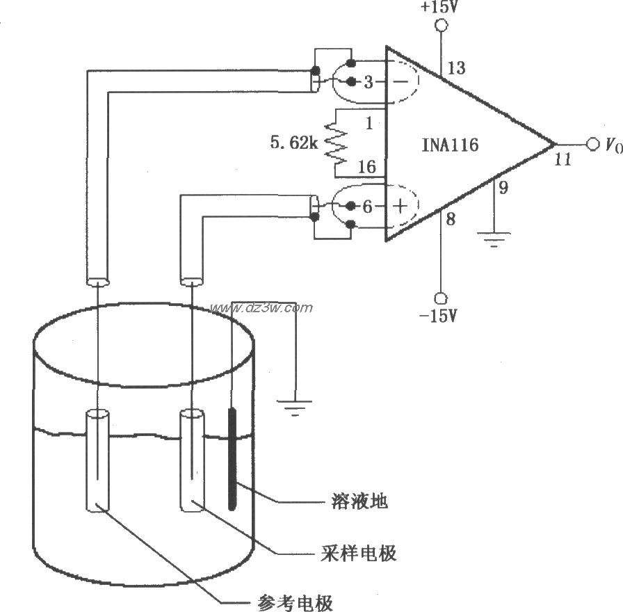 INA116构成的pH值或离子电路图
