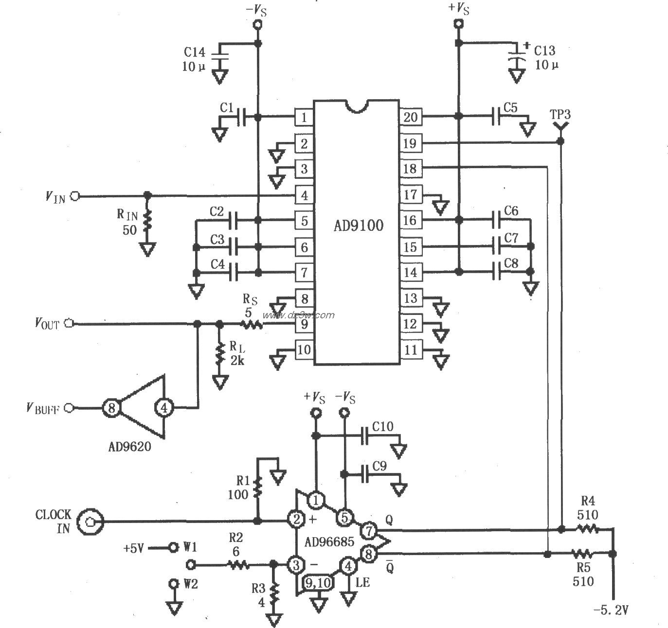 采样保持放大器AD9100接电路图