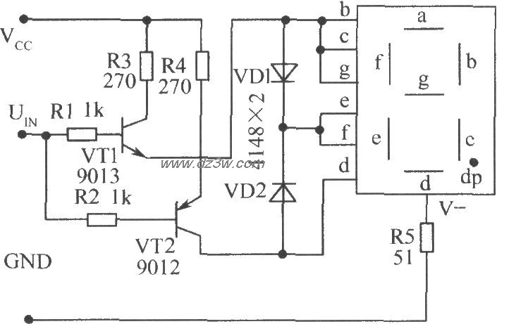 晶体管和共阴极数码管组电路图