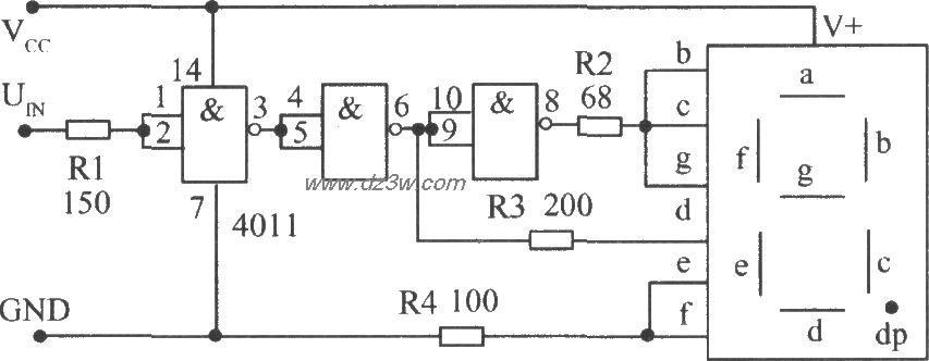 CMOS与非门4011接成反相电路图