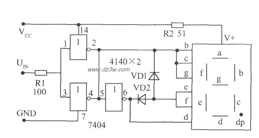 TTL六非门7404组成的电平电路图
