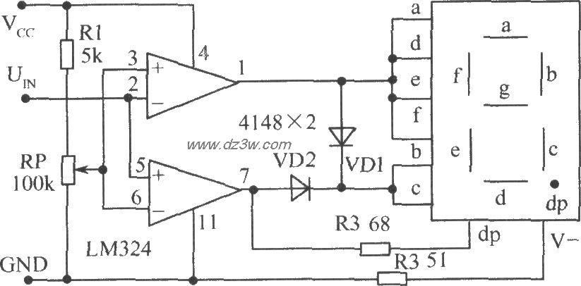 使用电压比较器LM324组成电路图