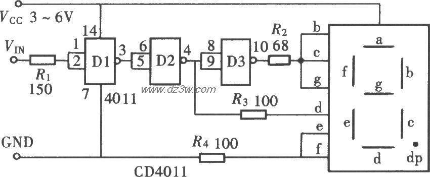 用门电路组成的文字显示电路图
