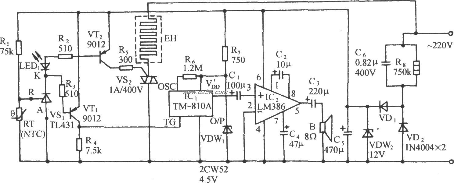 下限温度蛙鸣报叫及自动电路图