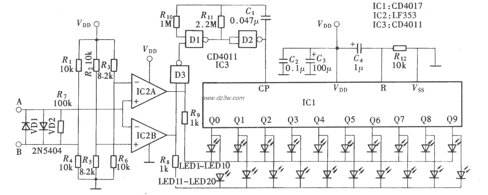 电流方向演示器(CD4017、电路图