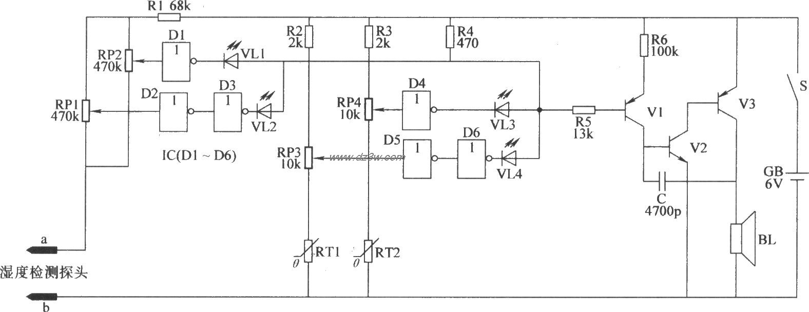 育秧棚湿度、温度监测器电路图