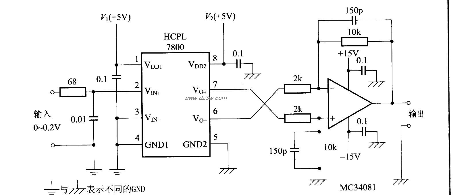 绝缘型直流电压检出电路电路图