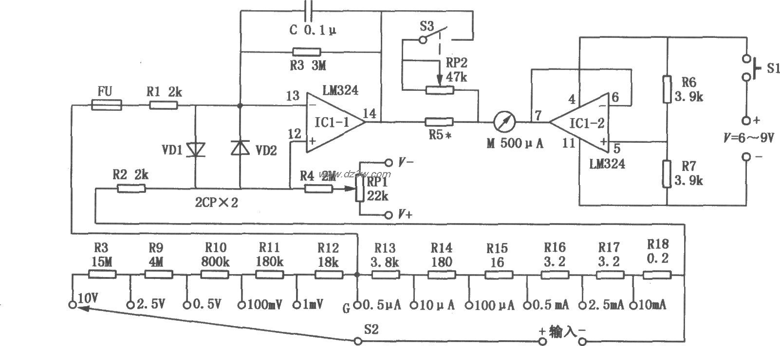 高灵敏度演示电表电路原电路图