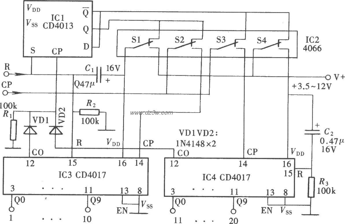 用CD4017组成20进制计数电路图