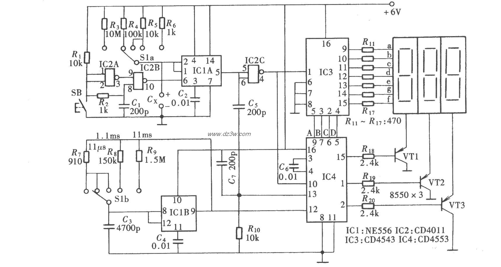 三位数字电容表(NE556、电路图