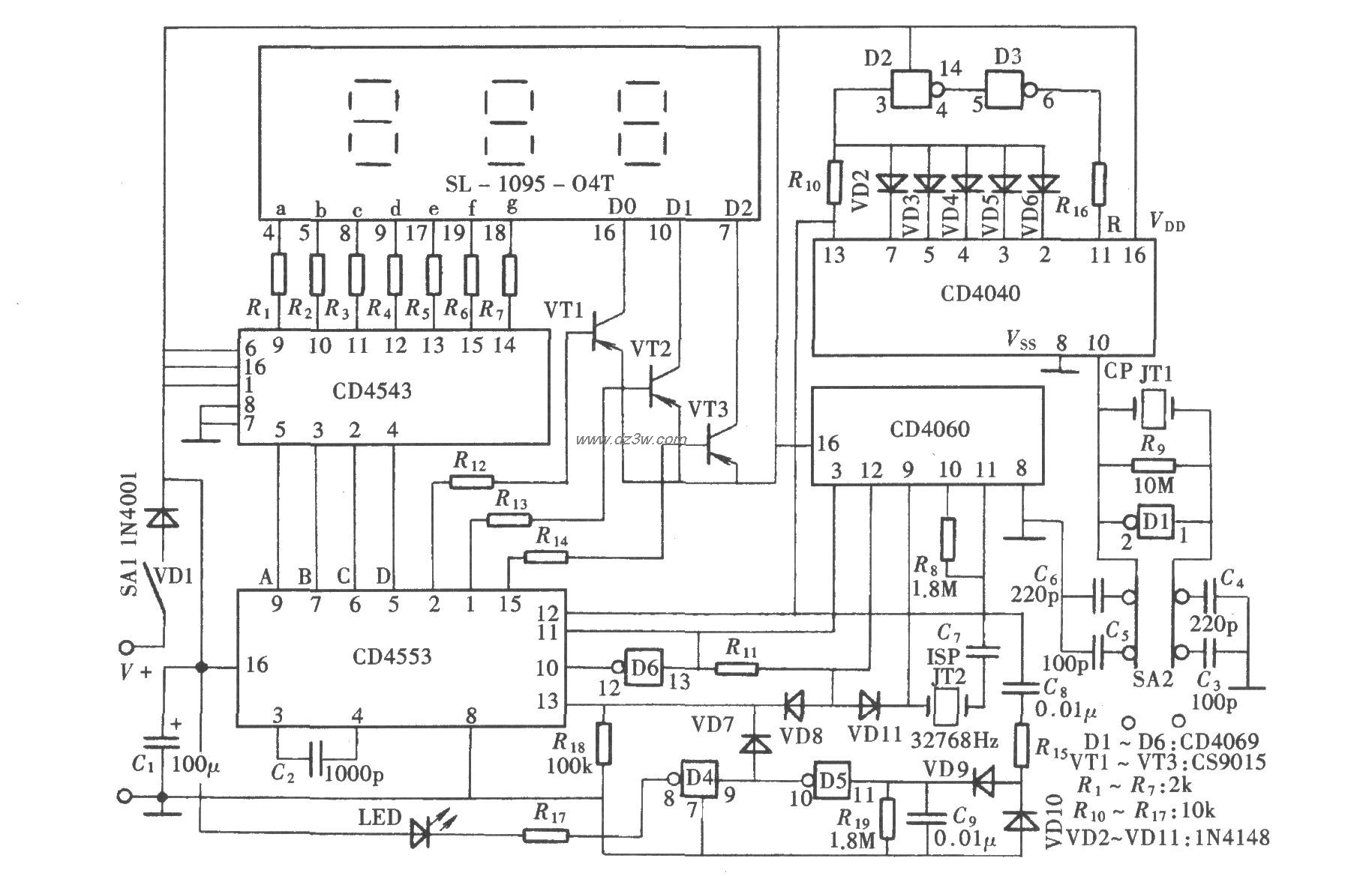 陶瓷晶体检测仪(CD4553、电路图