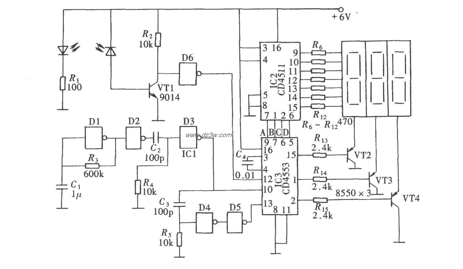 自行车速度表(CD4511、C电路图